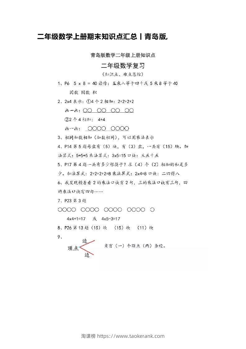 二上青岛版数学重点知识点预习-淘课榜