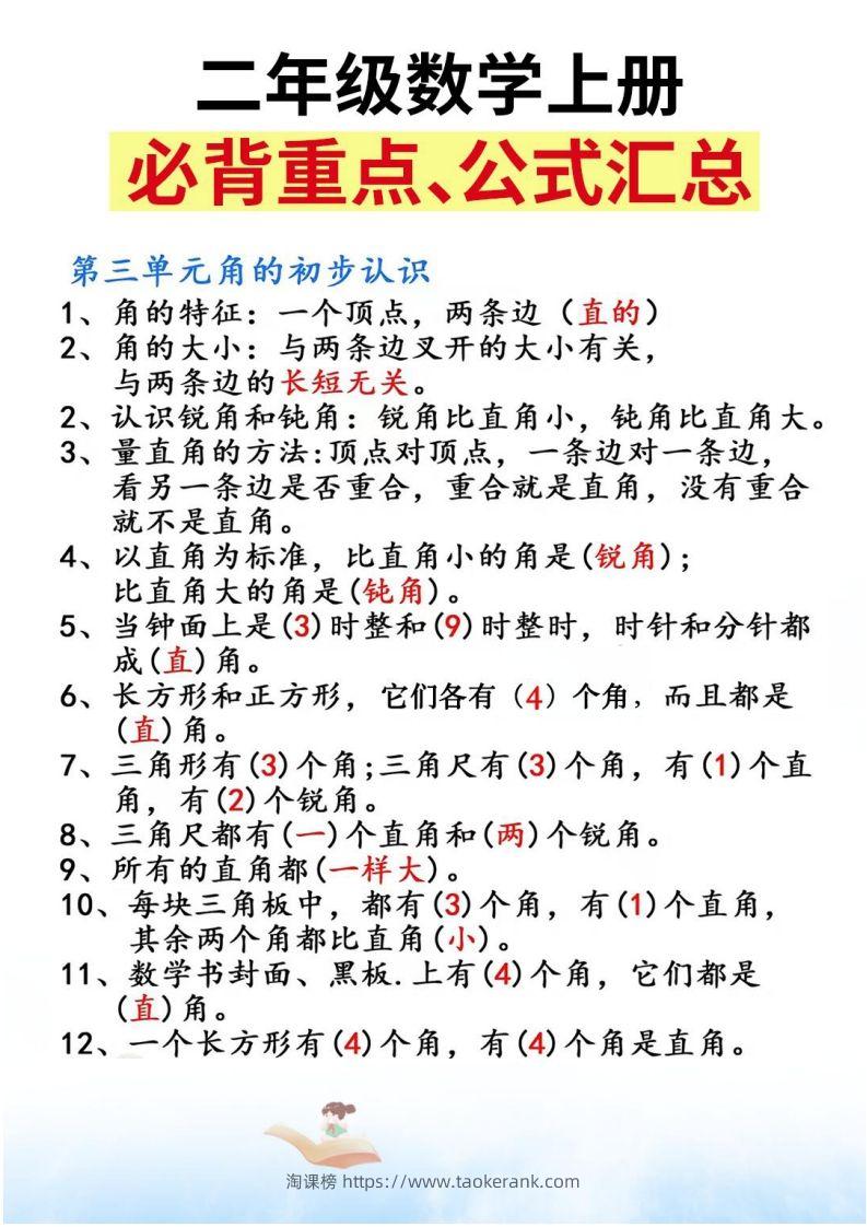 图片[2]-二上数学必背重点知识汇总精编人教版-淘课榜