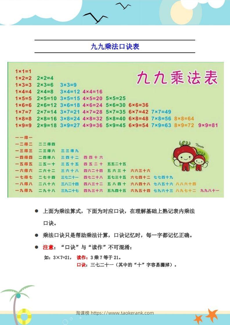 图片[2]-二上数学乘法口诀表识记攻略-淘课榜