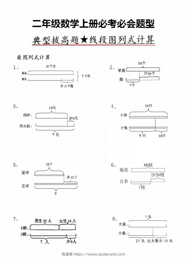 二上数学典型线段图列式计算-淘课榜
