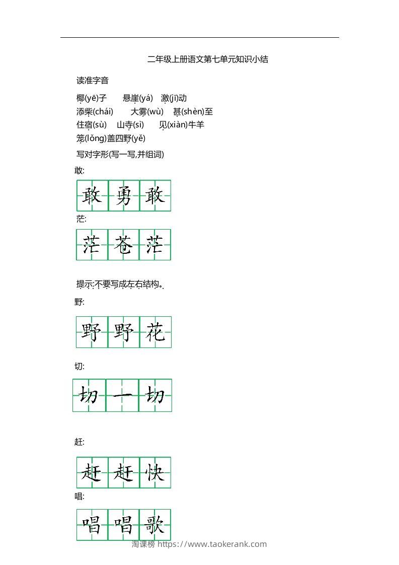 二上语文第七单元知识重点-淘课榜