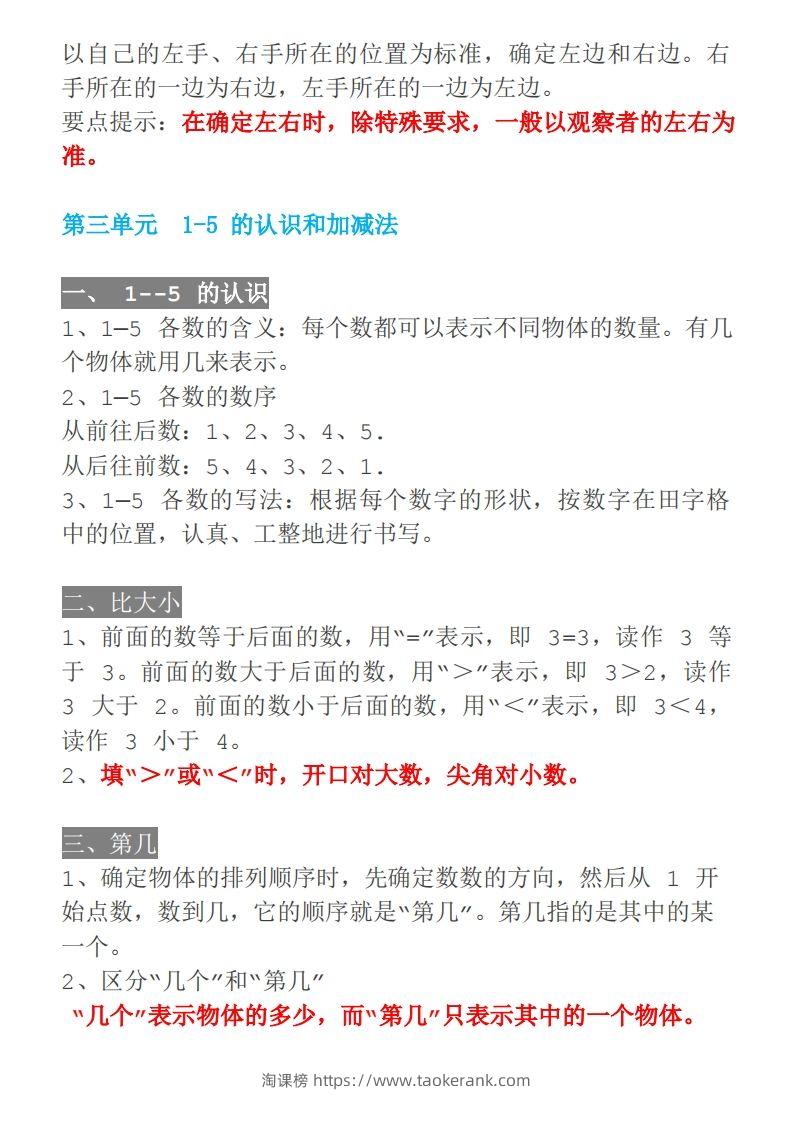 图片[2]-【人教一年级】数学上册必背笔记-淘课榜