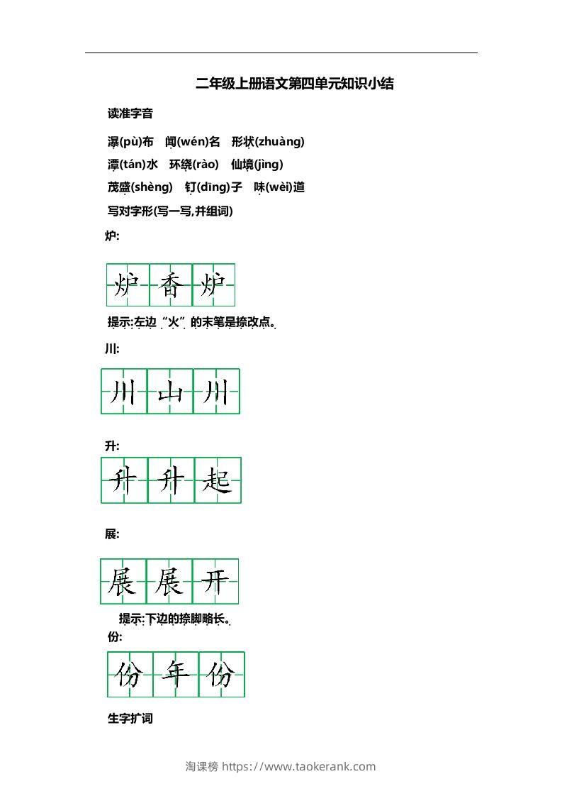 二上语文第四单元知识重点-淘课榜