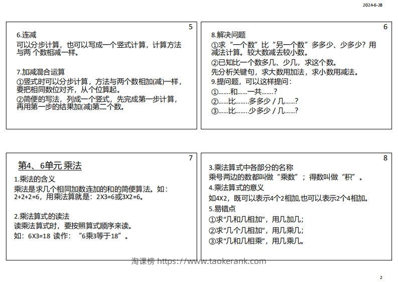 图片[2]-【人教二年级】数学上册必背笔记-淘课榜