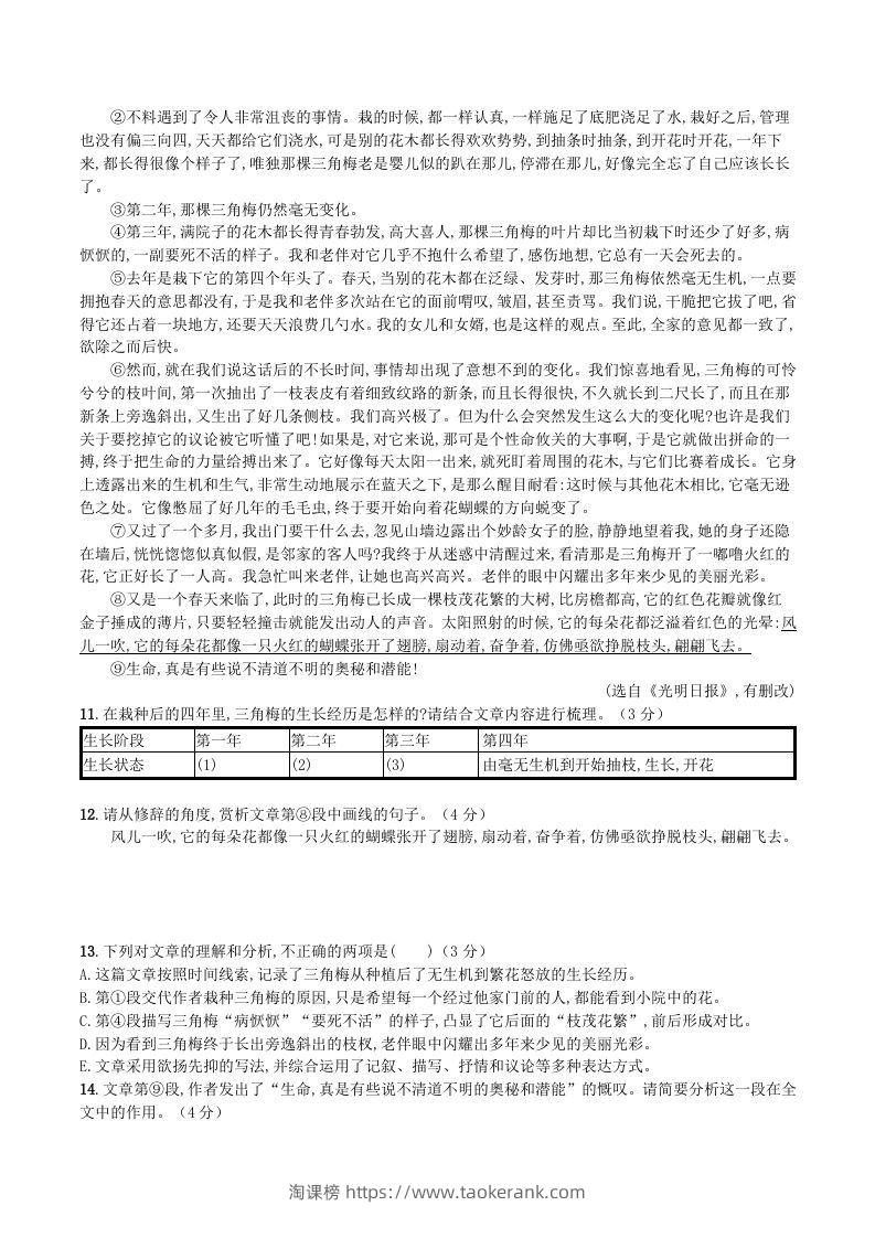 图片[3]-2023-2024学年统编版八年级语文上册第四单元测试题及答案(Word版)-淘课榜