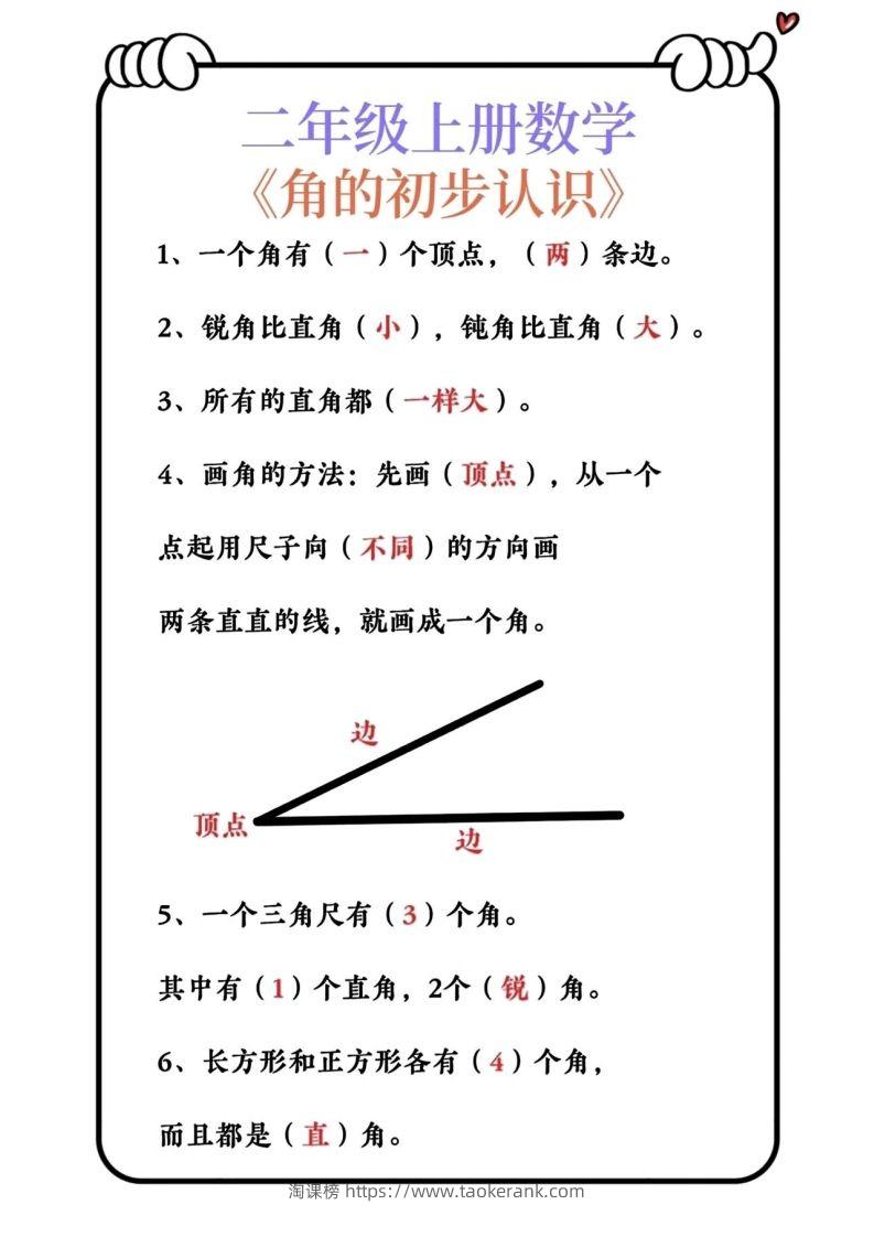 图片[2]-二上数学角的认识必背公式-淘课榜