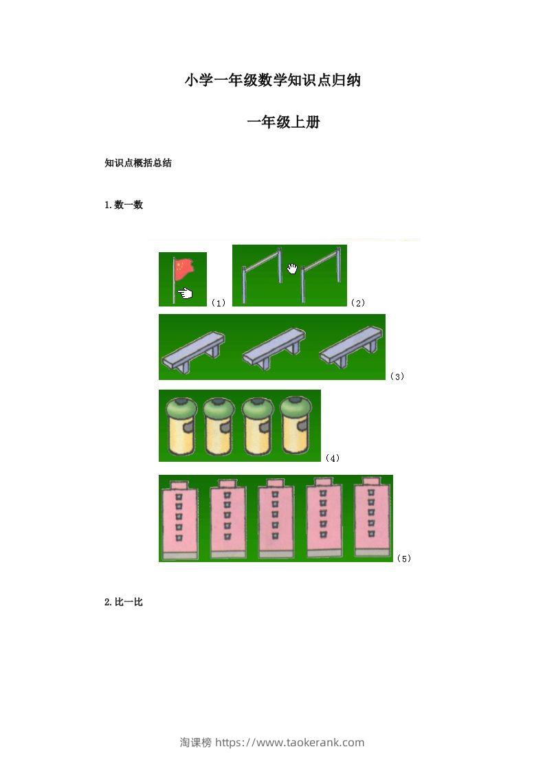 【数学】小学一年级上册数学知识点归纳-淘课榜