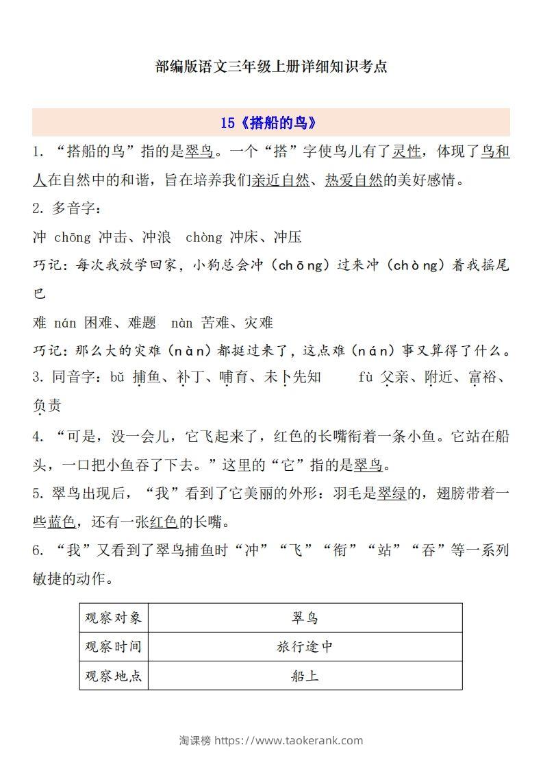 三（上）语文第5单元自编知识点-淘课榜