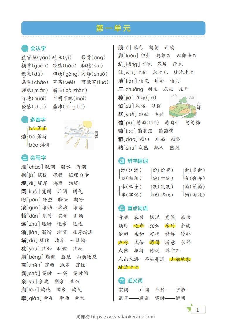 四（上）语文期末（核心考点梳理）-淘课榜