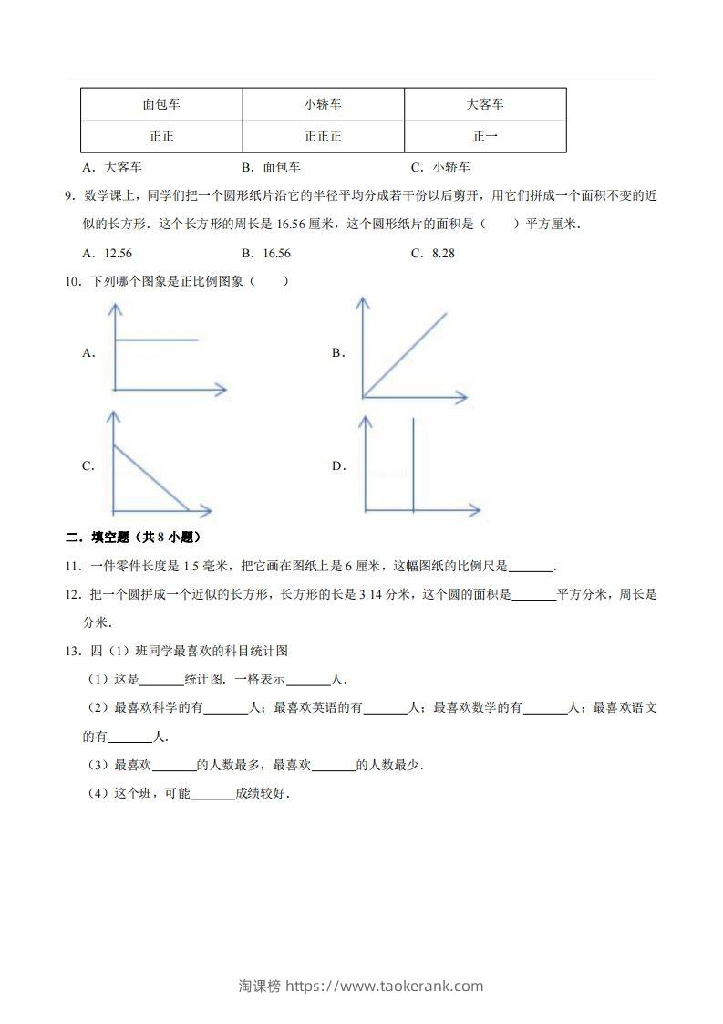 图片[2]-五下青岛版数学期末真题卷4（54制）-淘课榜
