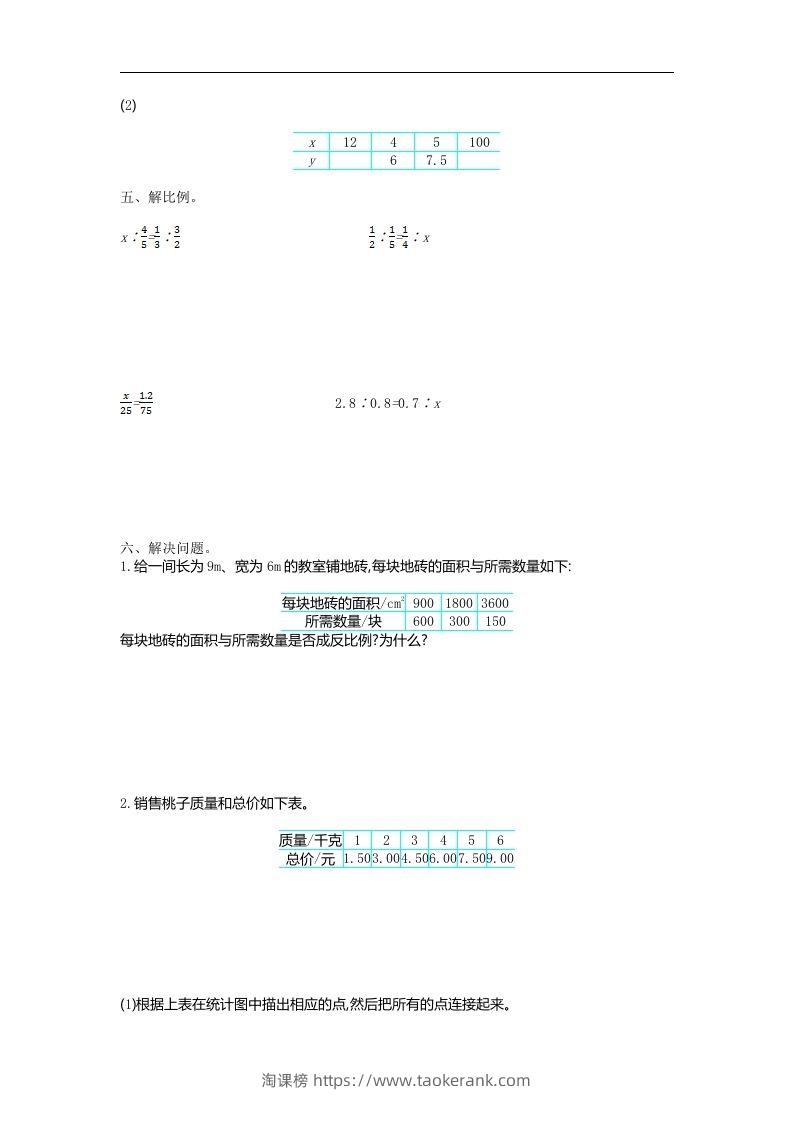 图片[2]-六下苏教版数学第六单元测试卷-1-淘课榜