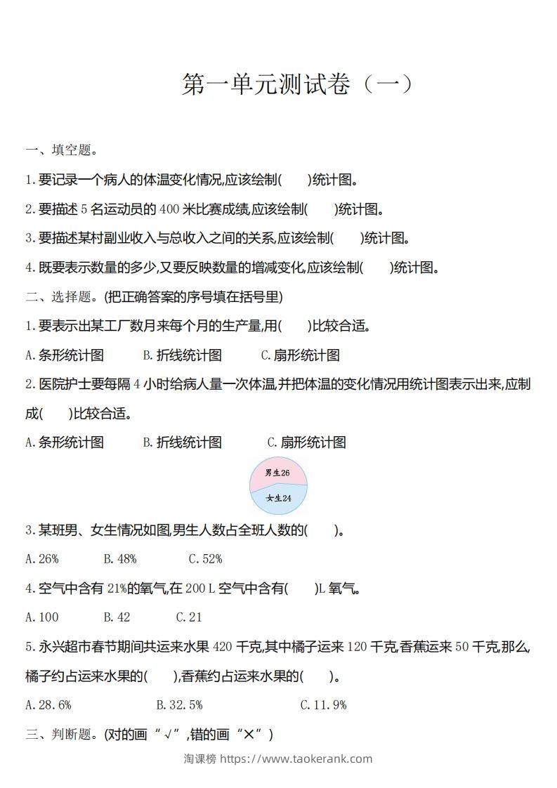 六下苏教版数学第一单元测试卷-1-淘课榜