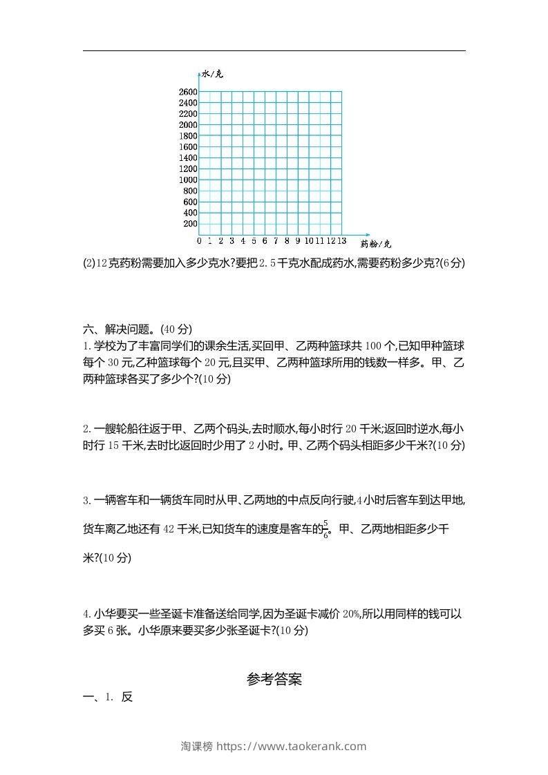 图片[2]-六下苏教版数学第六单元测试卷-2-淘课榜
