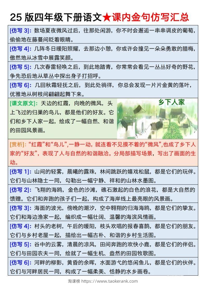 图片[2]-25版四下语文课内金句仿写汇总31页-淘课榜