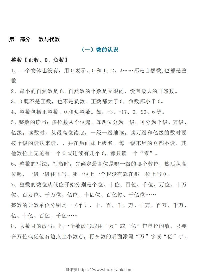六下苏教版数学知识点汇总-淘课榜