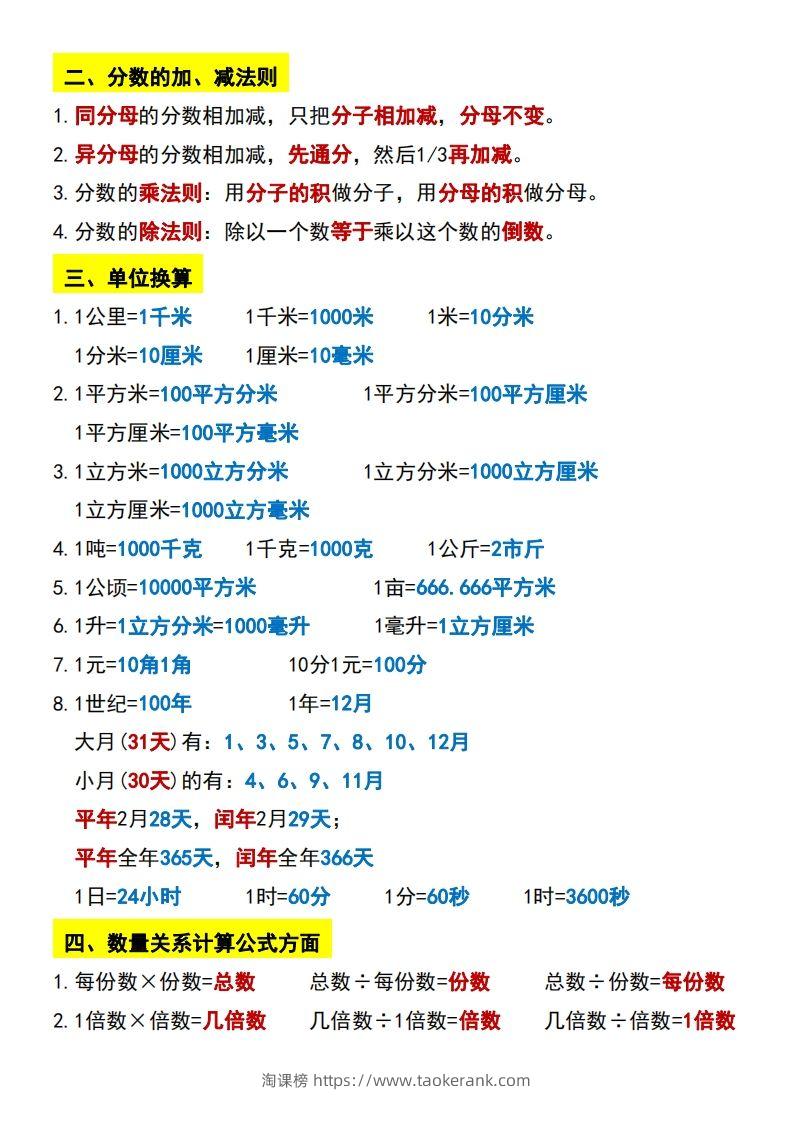 图片[2]-六下数学学霸必背重点公式-淘课榜