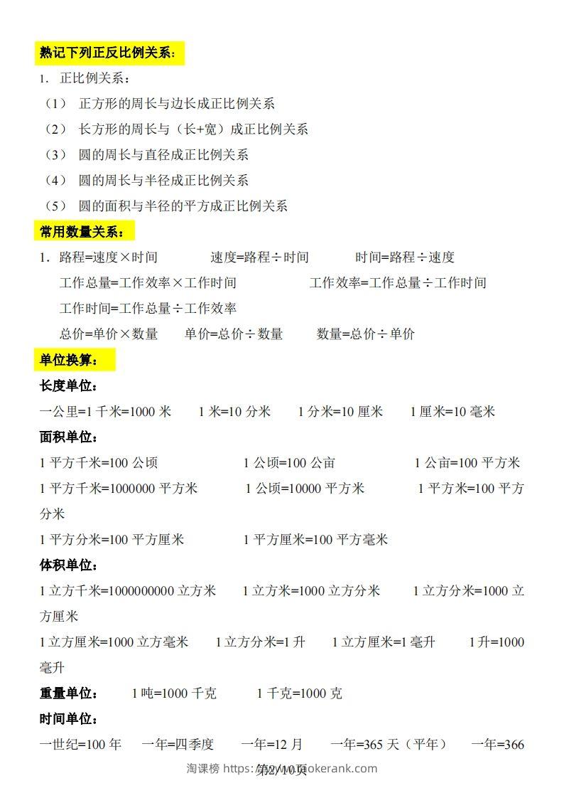 图片[2]-《知识点归纳表》六下数学【全国通用】-淘课榜