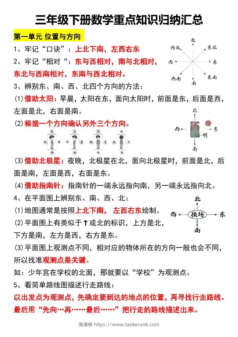 三年级下册数学重点知识归纳汇总-淘课榜