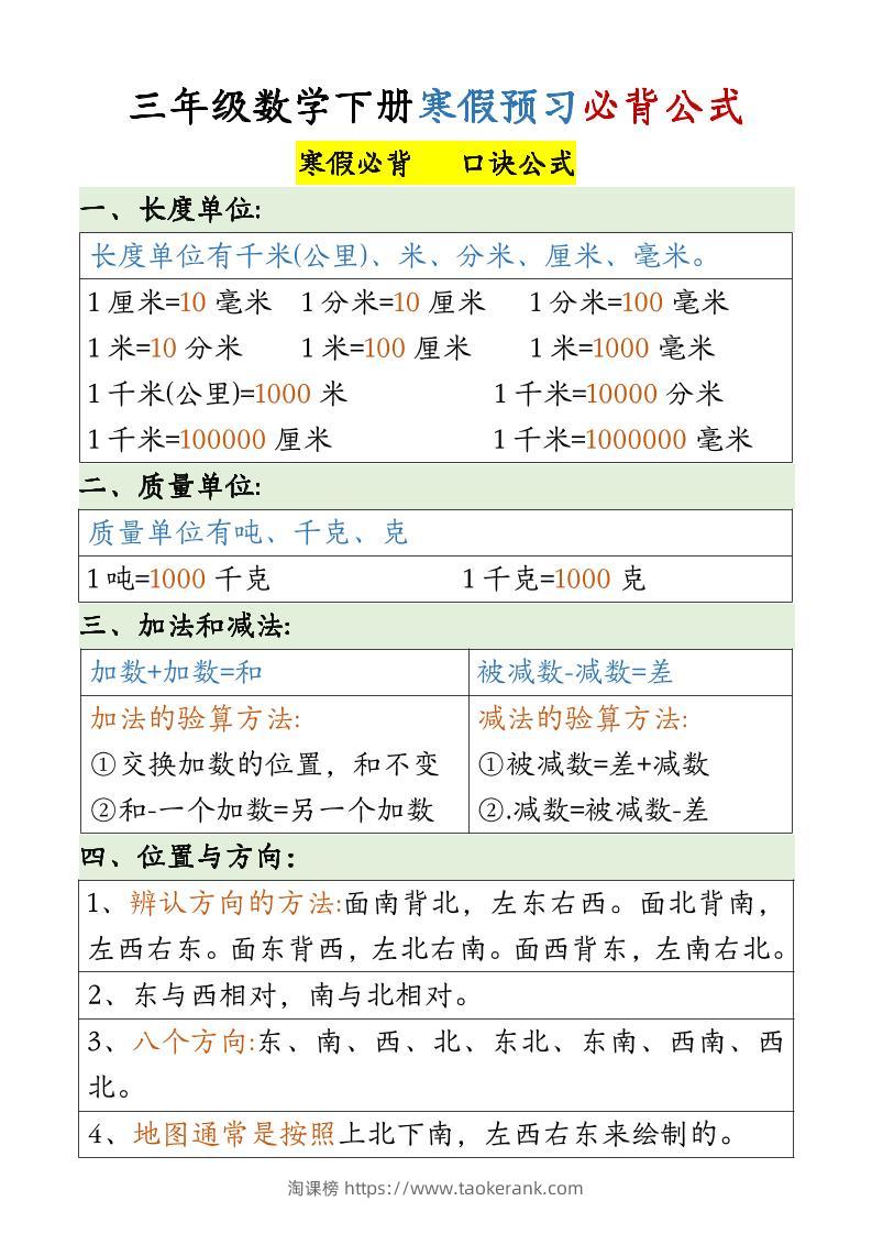 三下数学必备公式大全(3)-淘课榜