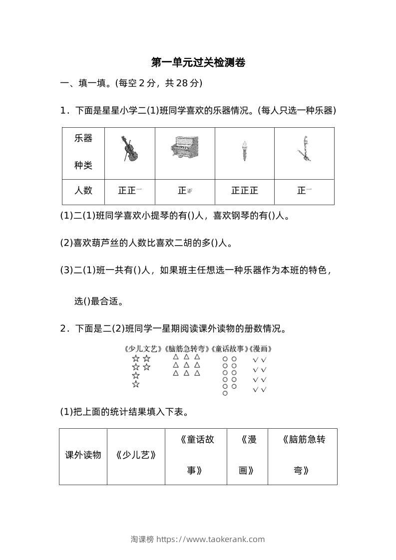 二下数学人教第一单元过关检测卷-淘课榜