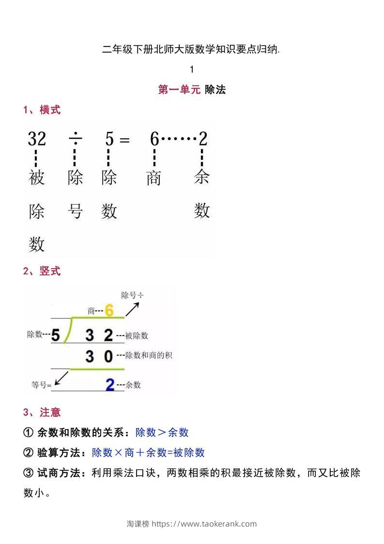 二下北师大版数学知识要点归纳-淘课榜