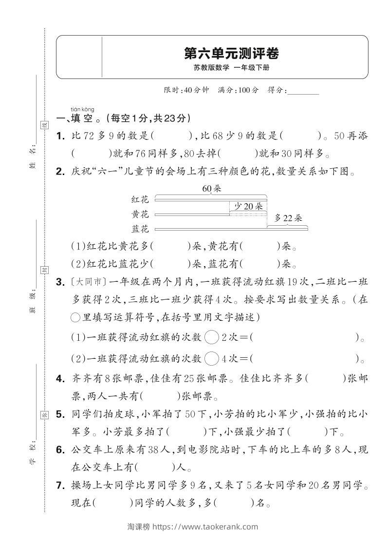 新一下苏教版数学第六单元测试卷（含答案）-淘课榜