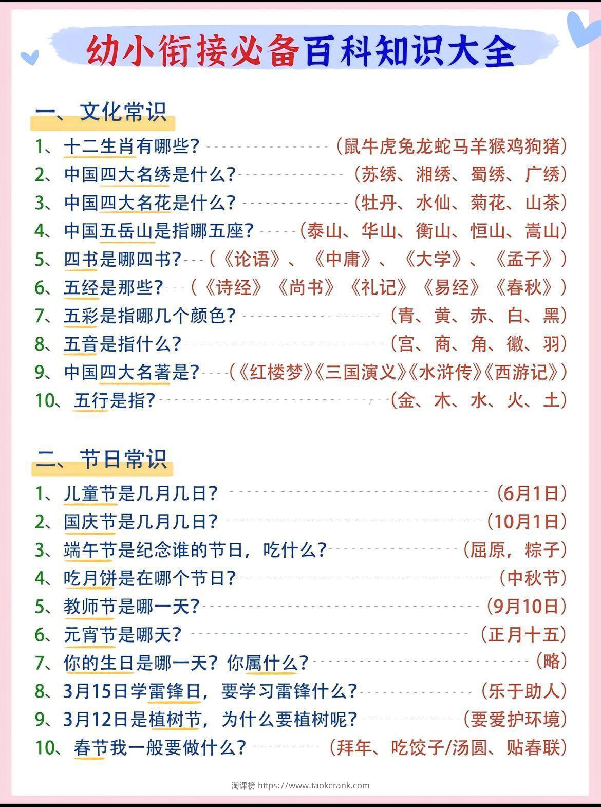 幼小衔接语文必备百科知识大全-淘课榜