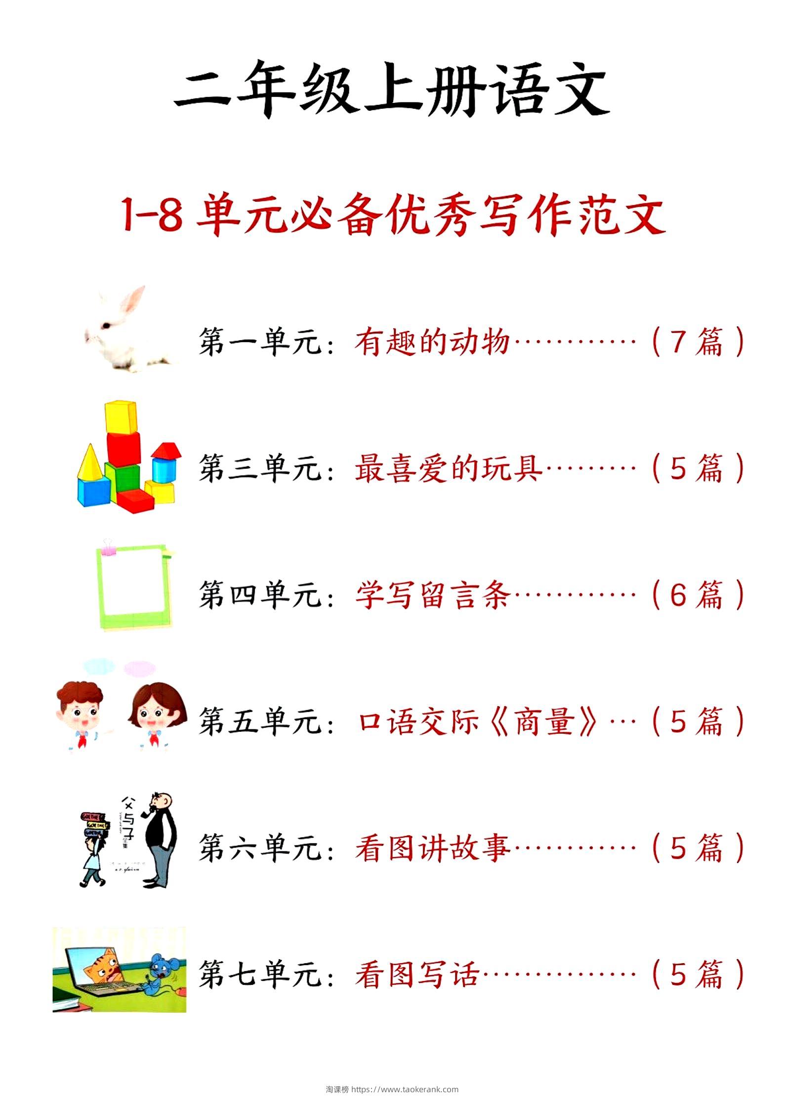 二上语文1-8单元必备优秀写作范文33篇（33页）-淘课榜