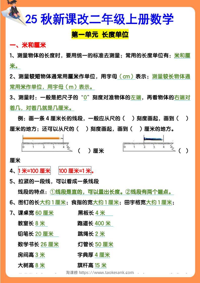 【2025秋新版】二年级上册数学期末知识考点-淘课榜