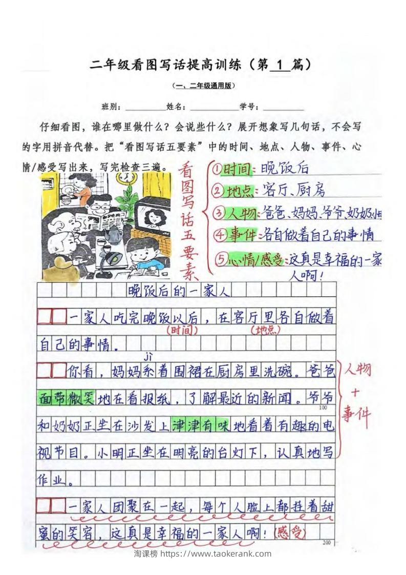 二年级上语文看图写话提高训练30篇30页（参考范文）-淘课榜