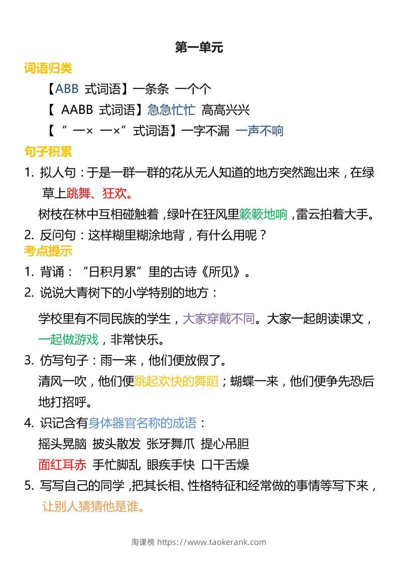 三上语文-词语归类积累课文佳句汇总-淘课榜