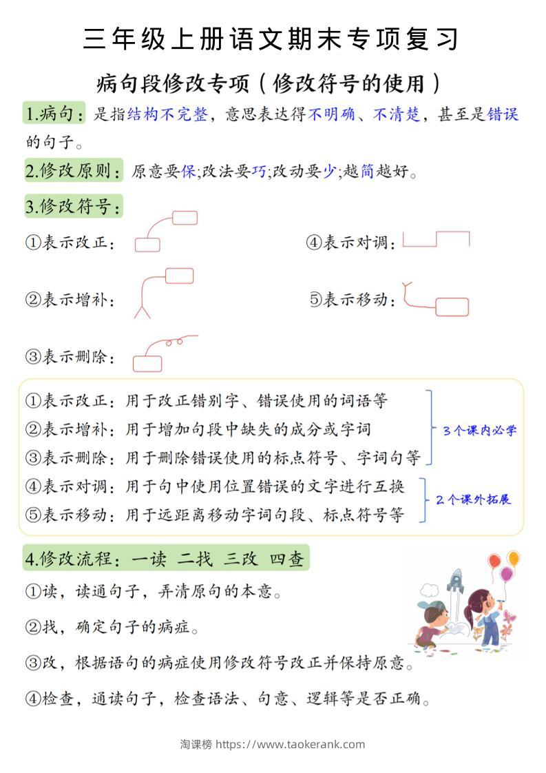 三上语文必考重点病句段修改符号方法及练习-淘课榜