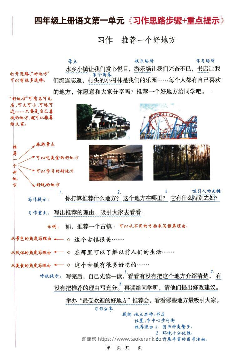四上语文1-8单元习作思路步骤+重点提示+优秀范文（16页）-淘课榜