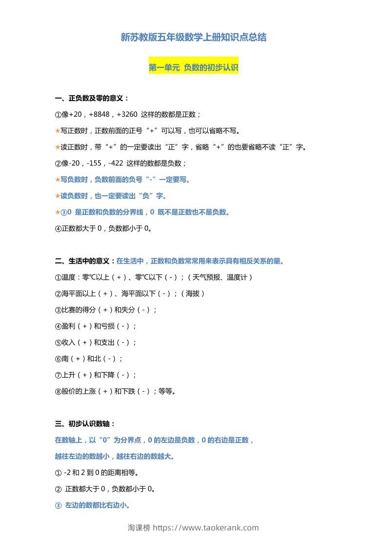 五上苏教版数学知识点汇总预习-淘课榜